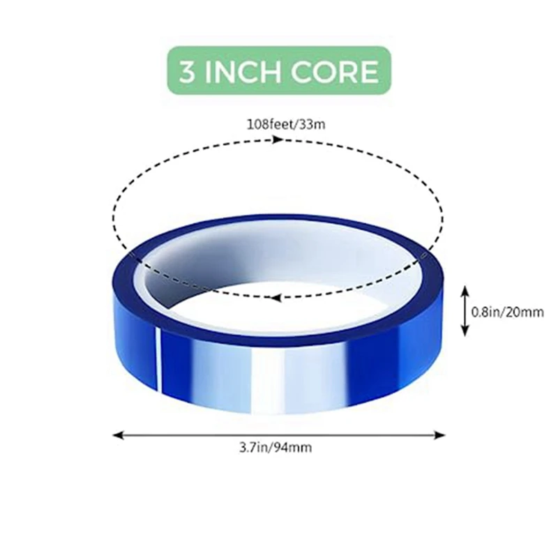 Imagem -06 - Fita Resistente ao Calor para Sublimação Adesão Forte de Alta Temperatura 33m 108 ft Core 20 mm Pack