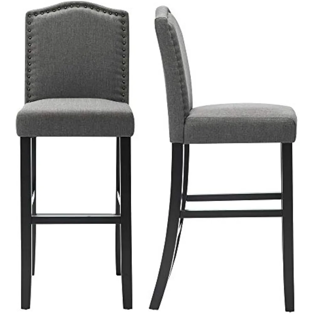

Bar Stools Set of 2, 29 Inch Upholstered Fabric Barstool with Back Solid Wood Legs Nail Head, Bar Chairs for Home Kitc