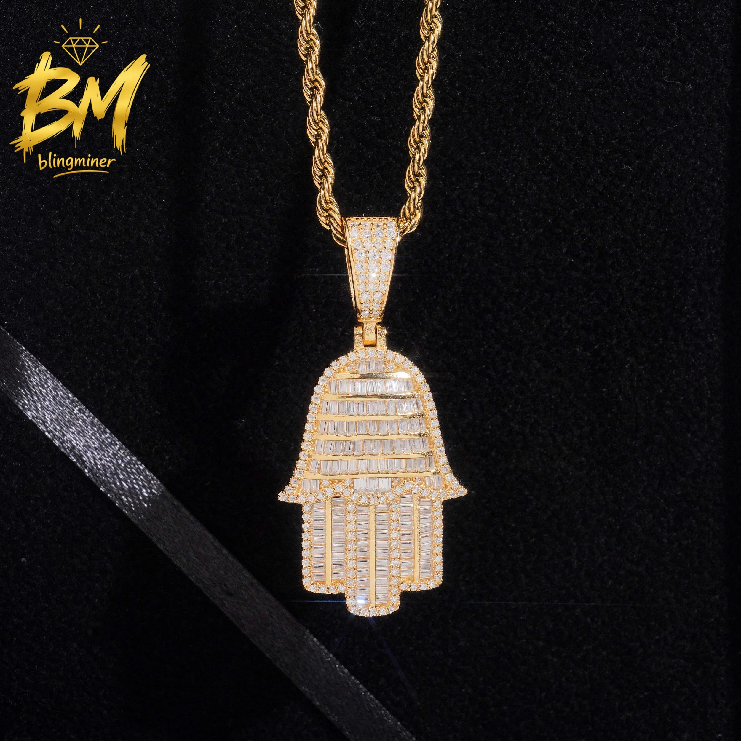 Blingminer Bling Hamsa VVS Moissanite Pendant For Men Women S925 Silver Pendants Jewelry Pass Diamonds Tester GRA Free Shipping