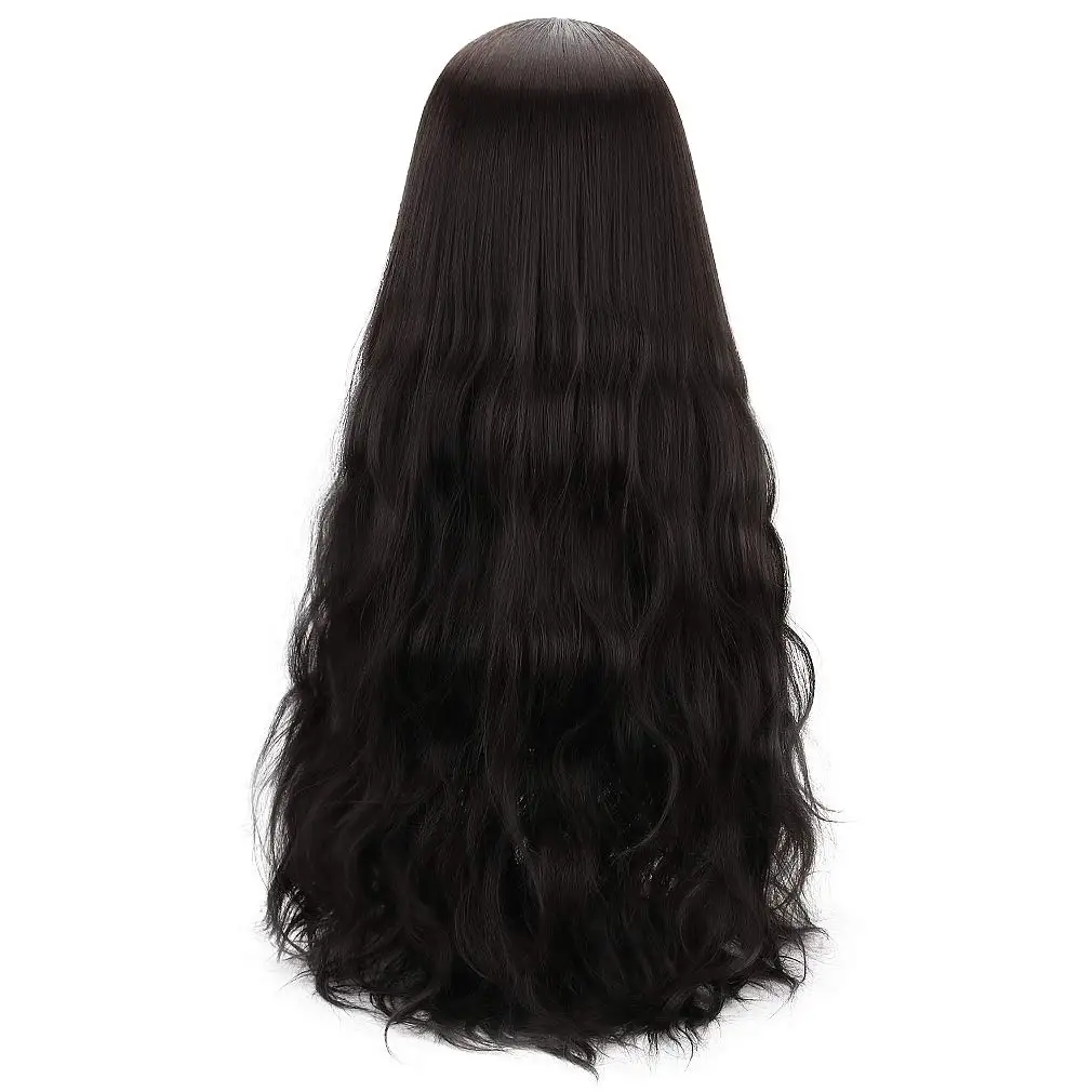 Peluca sintética negra larga con flequillo para mujer, pelucas de cosplay onduladas largas naturales para Halloween y Navidad, 30"