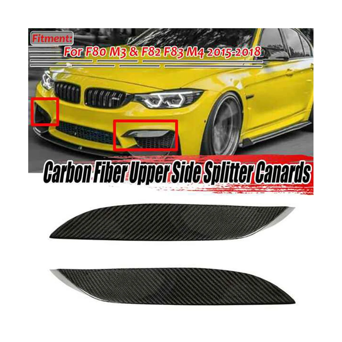 Real Carbon Fiber Front Bumper Side Splitter Canards Lip Spoiler for BMW F80 M3 F82 F83 M4 2015-2018