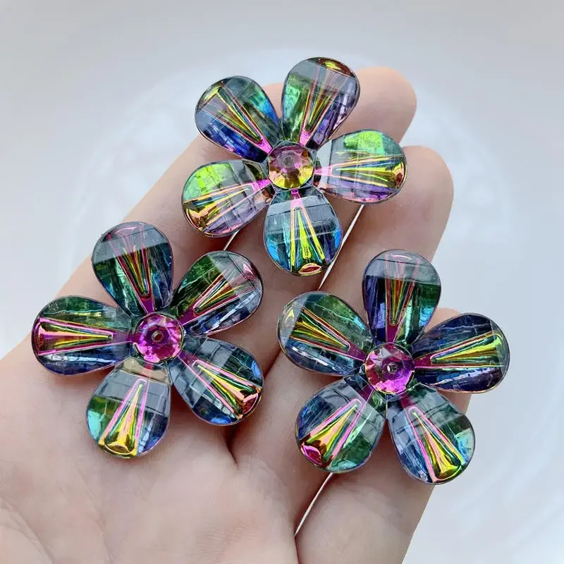Brilliant 40mm flower ab rhinestone Diy jewelry making button handicraft Native decorative single hole Rhinestone 10pcs/lot