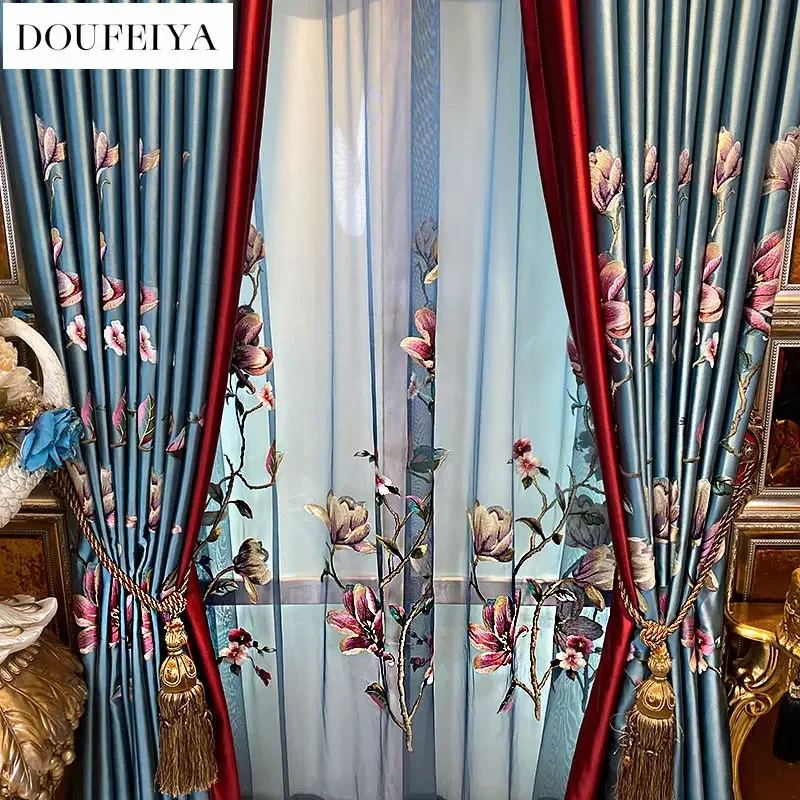 European Embroidered Tulle Luxury Valance Curtains For Living Room Dining Bedroom Blackout High-quality Fabric Hangs Smoothly