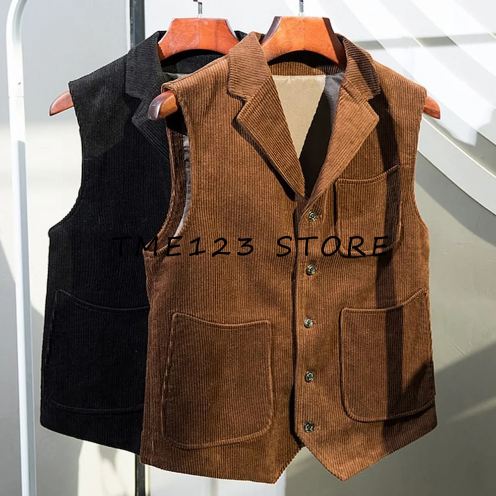 Men\'s Corduroy V-neck Single-breasted Business Casual Vest Suit Male Cufflinks Steampunk Elegant Suits Man Vests Formal Mens