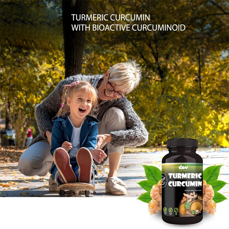 100% organic turmeric and curcumin capsules. Gluten free, non GMO. Garlic, ginger, and black pepper enhance