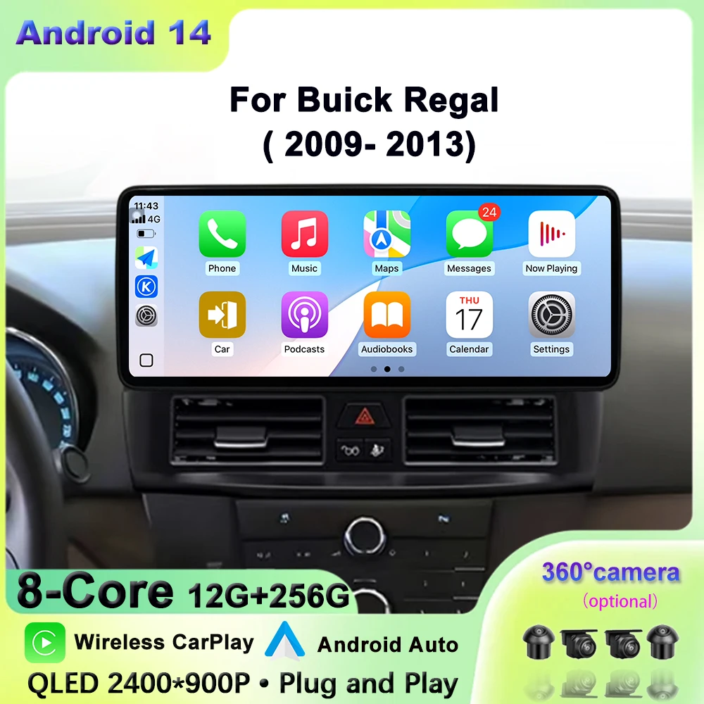 Wireless CarPlay For Buick Regal 2009-2013 Multimedia Display Touch Screen Android auto Head Unit DVR DSP Stereo Navigation GPS