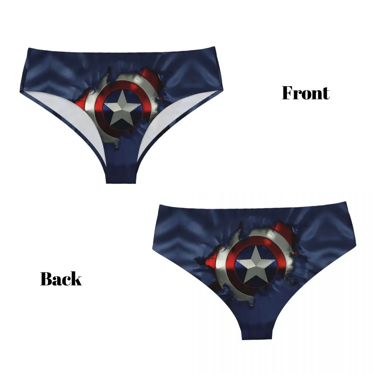 Custom Women's Captain America Shield Comic Blue Brief Panties Female Stretch Underwear Underpants