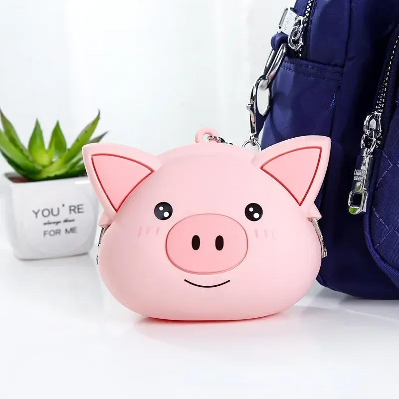 Kawaii Pink Pig Coin Purse Mini Silicone Small Coin Purse Lady Key Bag Purse Children Gift Prize Package Bluetooth Earphone Bag