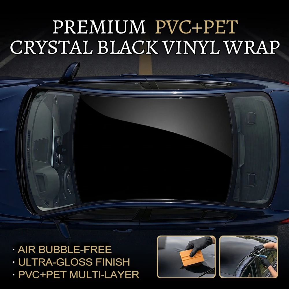 Car Roof Wrap Film Large Size DIY Sticker Gloss Crystal Black Vinyl Wrap Film 1.45x2/3m Air Release Bubble Free Waterproof Cover