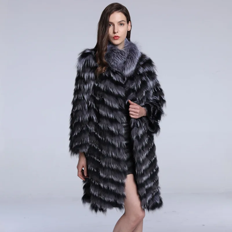 Fox Fur Long Fur Women's Autumn and Winter Warm Fur Coat Women's Coat Fox Fur Collar Coat Fashion