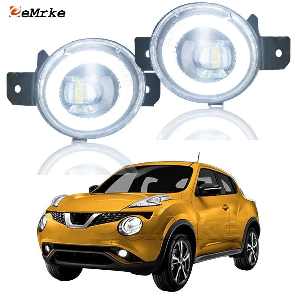 Pair LED Angel Eye Daytime Running Lights Cut-Line Lens Fog Lights for Nissan Juke F15 Facelift 2014 2015 2016 2017 2018 2019