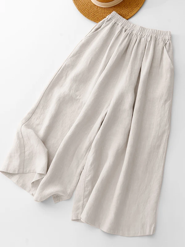 

Повседневные хлопковые и льняные широкие брюки с эффектом похудения, юбка с высокой талией и эластичной резинкой на талии, свободный крой, летний сезон, женская мода