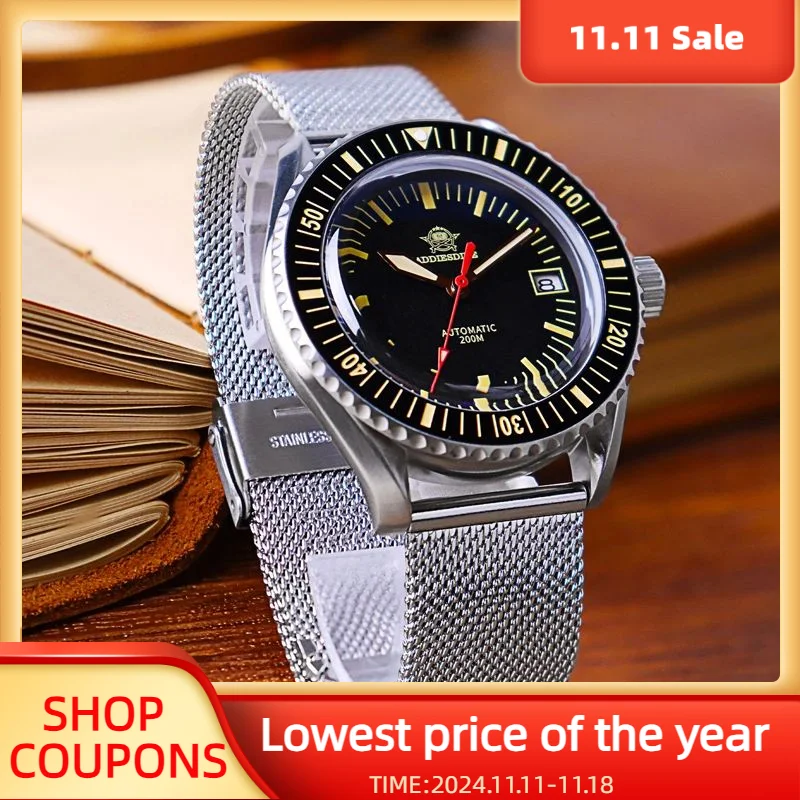 

ADDIESDIVE Luminous Sapphire Mechanical Watches for Men Luxury Milanese Strap Automatic Watch Calendar Waterproof Diver Watch