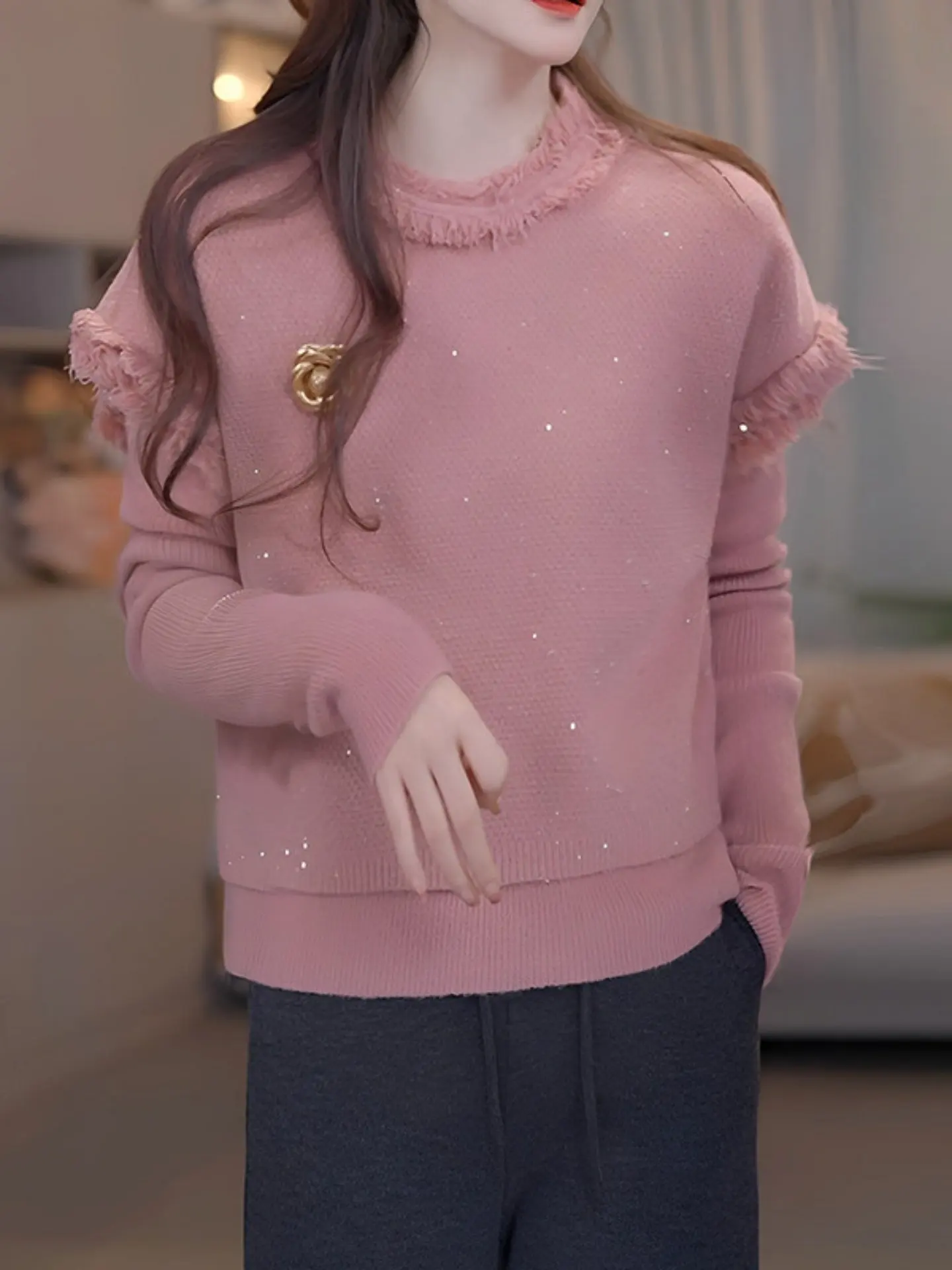 

Faionable round Ne Two-Piece Set Women's Gentle Wind Sli Top And Bot Ensemble Spring New Arrival Age-Defng Inner...