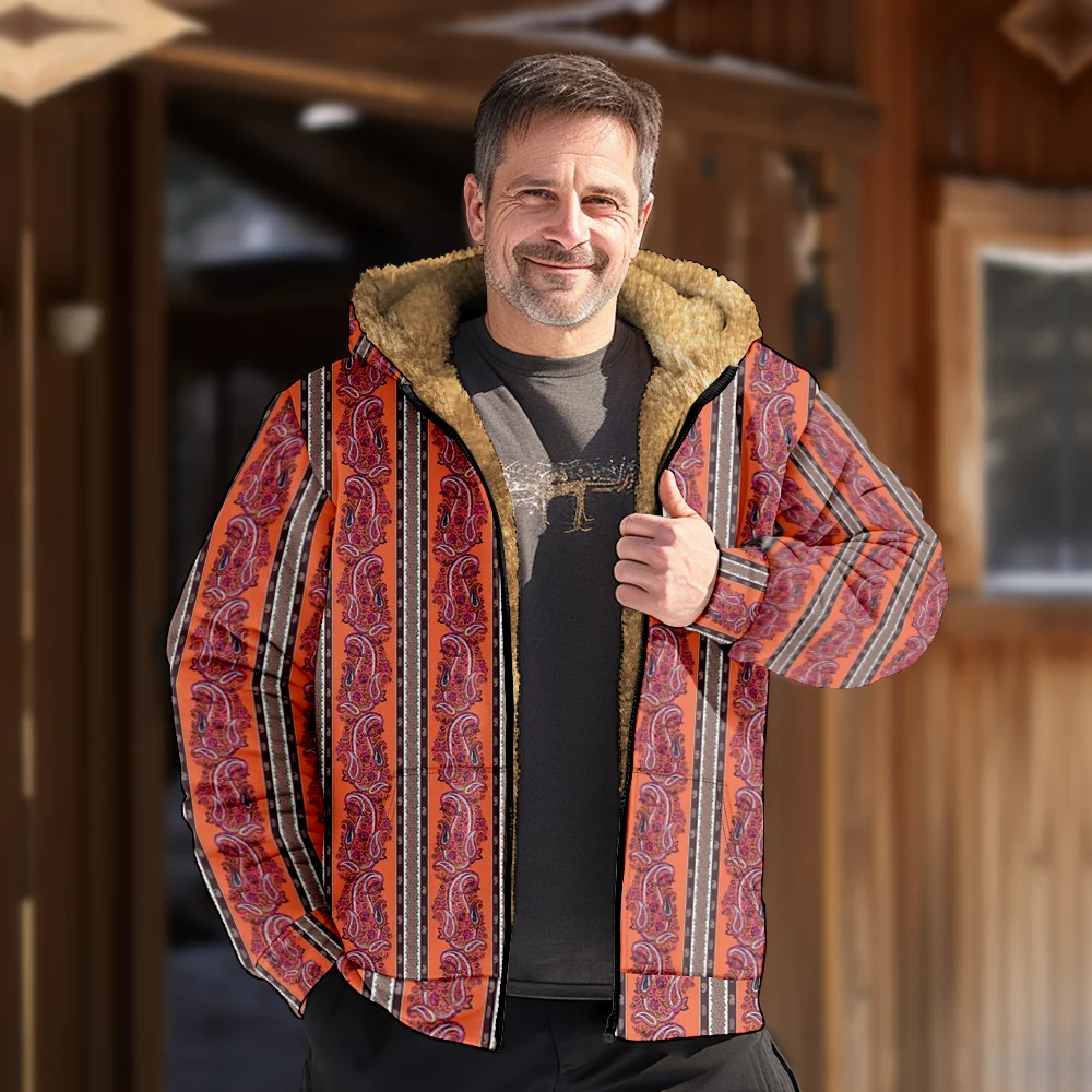 Abrigos de chaquetas de invierno para hombre, abrigo de algodón con patrón Retro de Paisley rojo, vestido térmico para el hogar