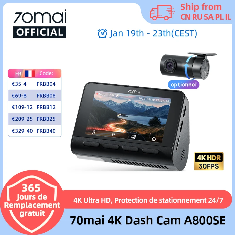 70mai 4K Dash Cam A800SE Version améliorée de 70mai A800S commande vocale Supercapatior GPS ADAS voiture DVR 70mai A800SE UHD Wifi 6