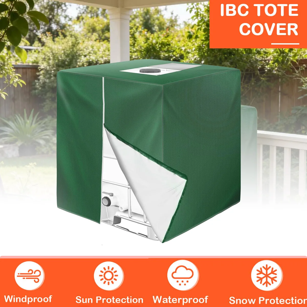 

Чехол для IBC-контейнера, на молнии, из прочного водонепроницаемого материала 210D с защитой от солнца, для емкостей 330 галлонов (1250 л) (зеленый)