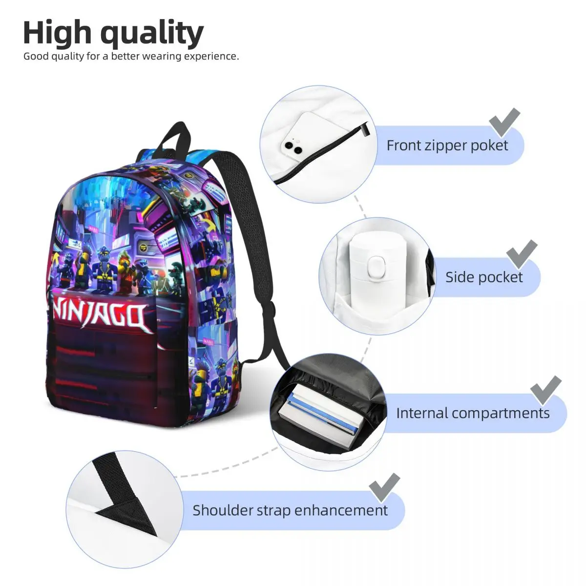 N-Ninjagos Game Anime Backpack for Men Women Cool Student Hiking Travel Daypack Back to School Gift College Canvas Bags Outdoor