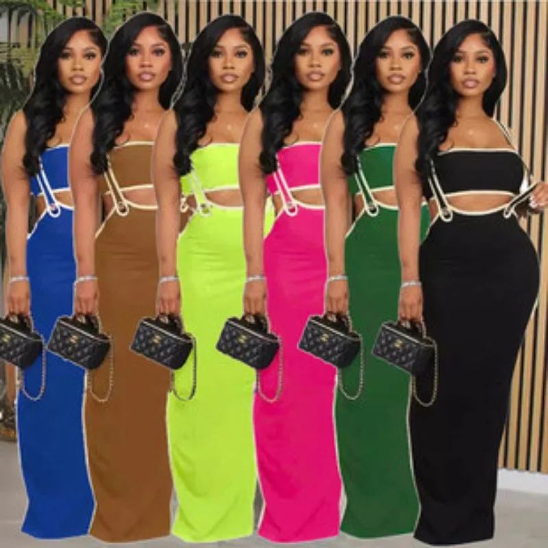 

Take Note Two-Piece Dress Casual Ribbed Long Party Dresses Women's Knitted Dress Night Clubwear Female Vestidos