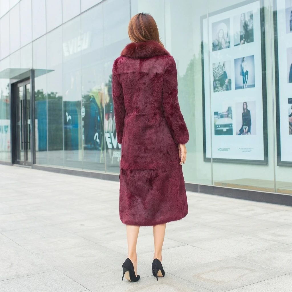 Qing Fox Fur Collar Rabbit Fur Long Coat Simple Commuting 2025 Fur One Body Slimming and Slimming Women's Large Size view 2