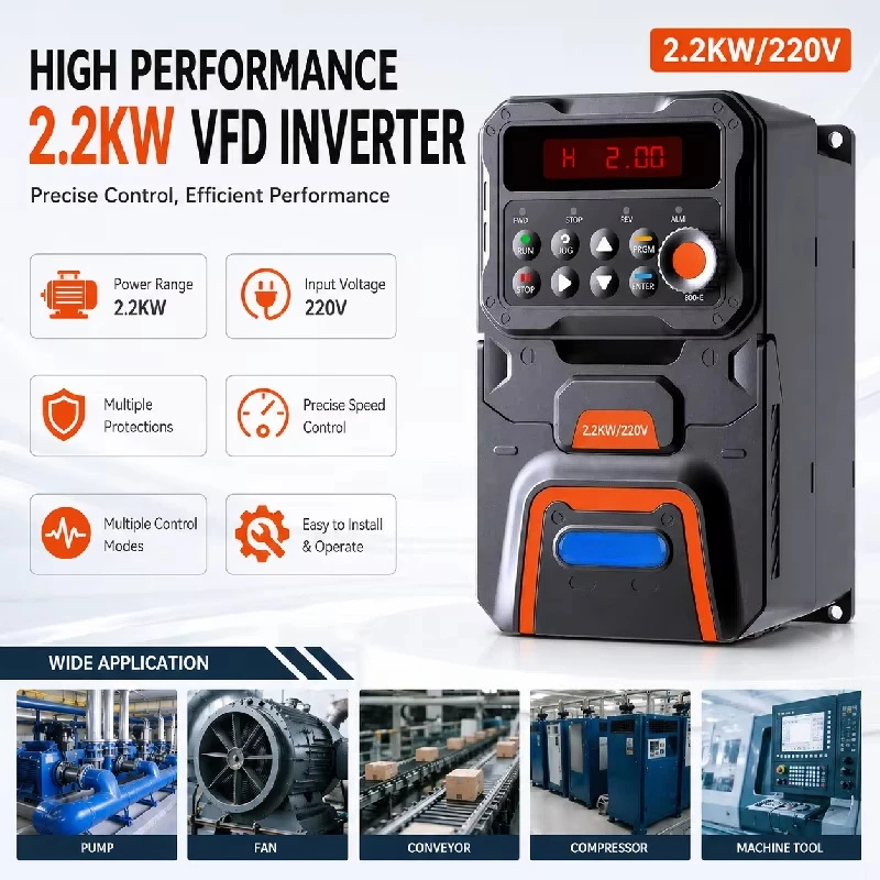 

2.2KW 800M Single Phase 220v 230v 240v Vfd Drive Small Power Frequency Inverter for Industrial Control Motor Pump