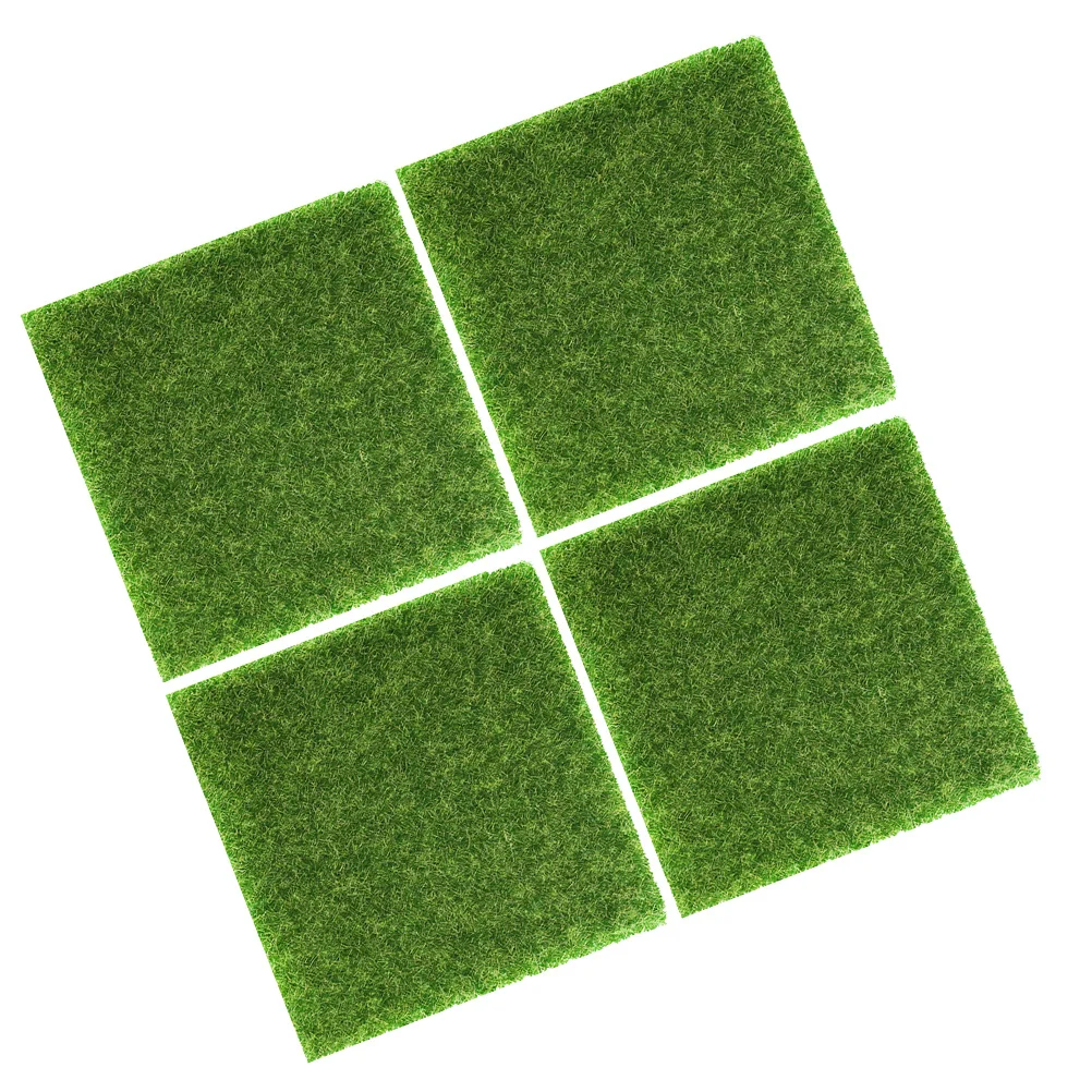 4pcs Mini For Sand Table Decoration Fake Lawn Adorn Lawn Mat Artificial Grass Pad Plastic Turf Plastic Turf Mat Decor