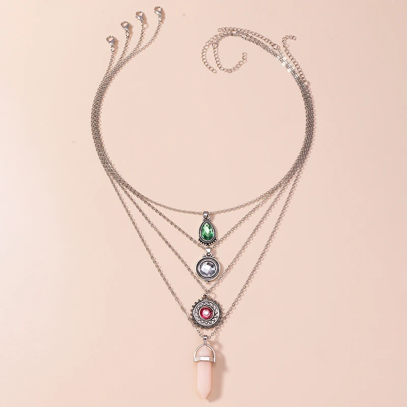 4Pcs/Set Fashion Multilayers Crystal Water Drop Necklaces for Women Girls Party Festival Jewelry Gifts
