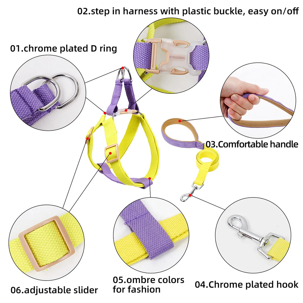 

Adjustable Dog Harness Vest for Small Dogs Puppies Polyester Tape Buckle Pet Chest Strap D-Shaped Buckle Dog Collar Leash