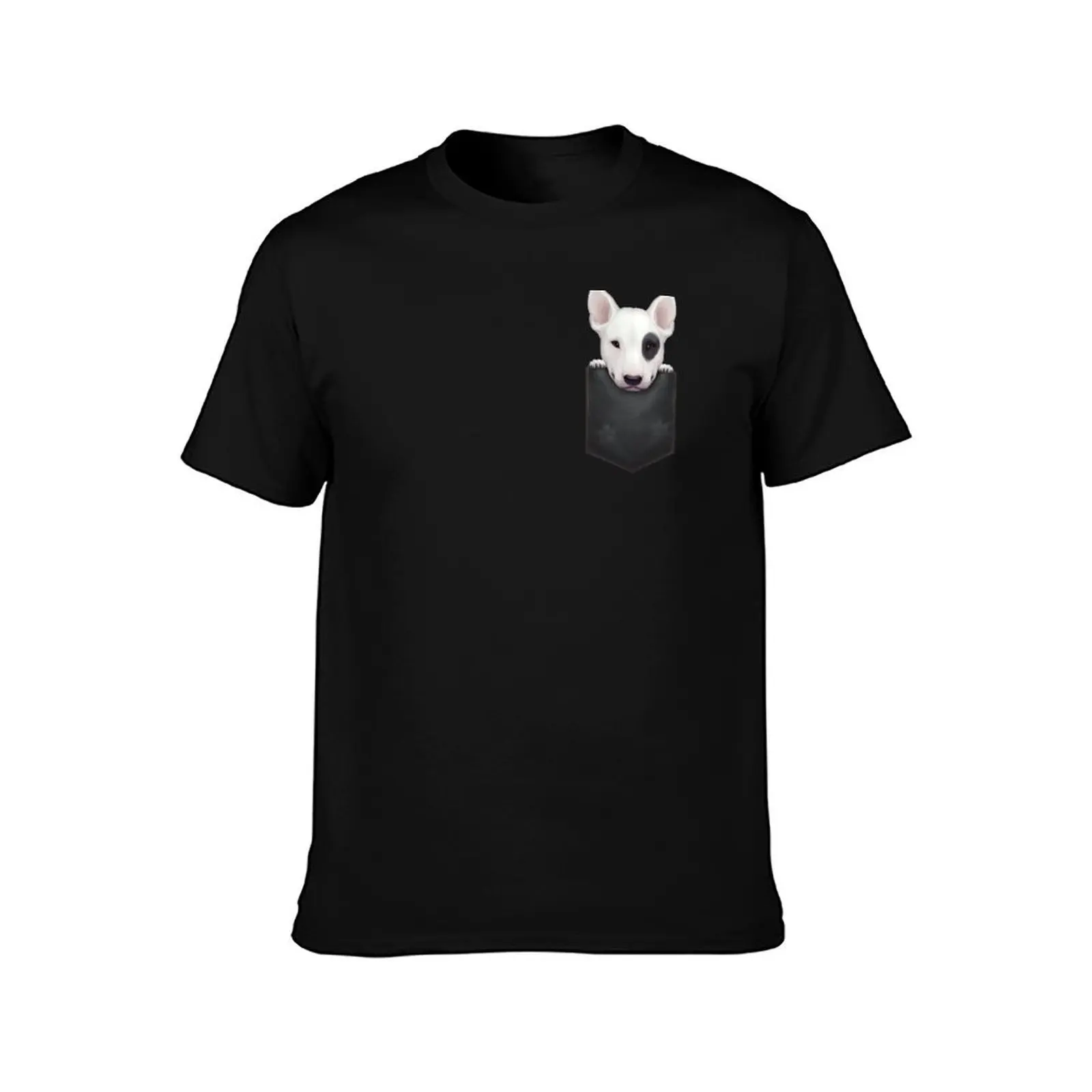 Bull Terrier in Chest Pocket T-Shirt Soft Basic Cotton Short Sleeve Tee T-Shirt
