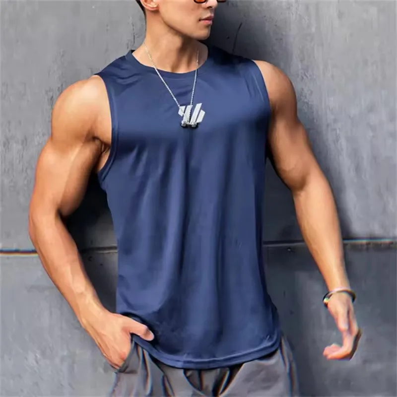 Sportweste, atmungsaktiv, für Herren, ärmellos, kurz, Sommer-Unterhemd, Windjacke, T-Shirt, schnell trocknend, elastische Mesh-Unterwäsche