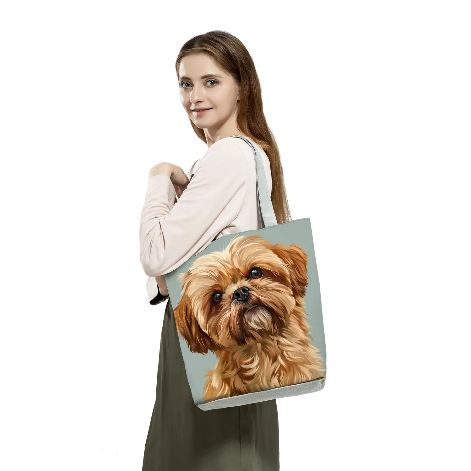 Cute Shih Tzu Print Shopping Bags Groceries Women Handbags Portable Kawaii Animal Dog The Tote Bag Large Capacity Shoulder Bags