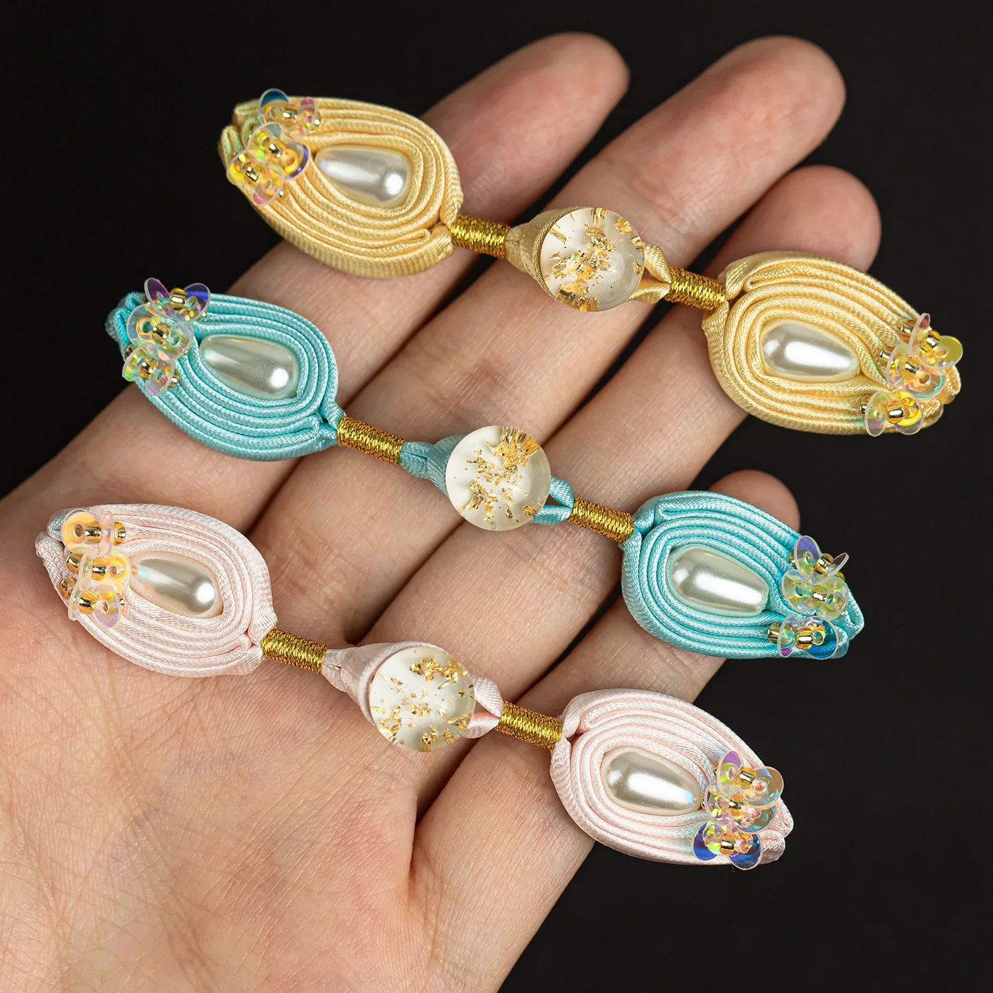 

5PCS Cheongsam Button Tulip Gold Foil Bead Chinese Style Handwoven Tang Hanfu Accessories Button