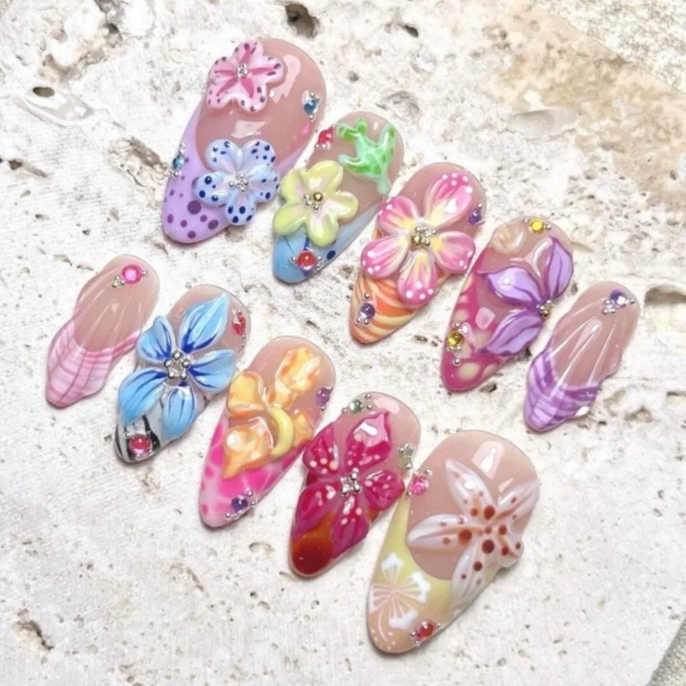 

24pcs three-dimensional carved summer starfish sea turtle wearing armor shell pattern diamond almond shaped French armor pieces