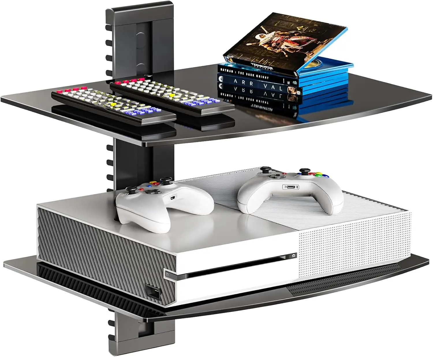 

Floating TV Shelf, 2 Tier Glass Projector Shelf for DVD Players, Routers, Game Consoles, Cable Boxes, Living Rm Decor...