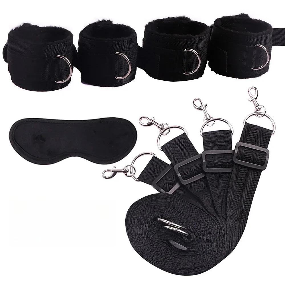 Adjustable Bed Bondage Binding Strap Set with Plush Hand Ankle Cuffs BDSM Restraint Gear Adult Couples Bedroom Game Accessory view 2