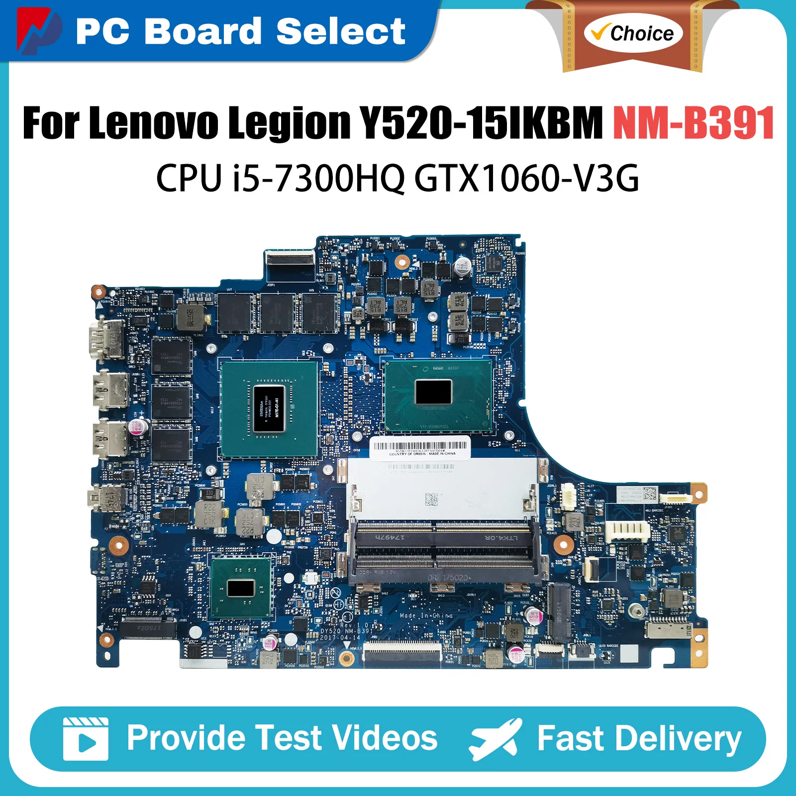 For Lenovo Legion Y520 Y520-15IKBM Laptop Motherboard With CPU i5-7300HQ GTX1060-V3G BY520 NM-B391 FRU 5B20P24353 100% Test