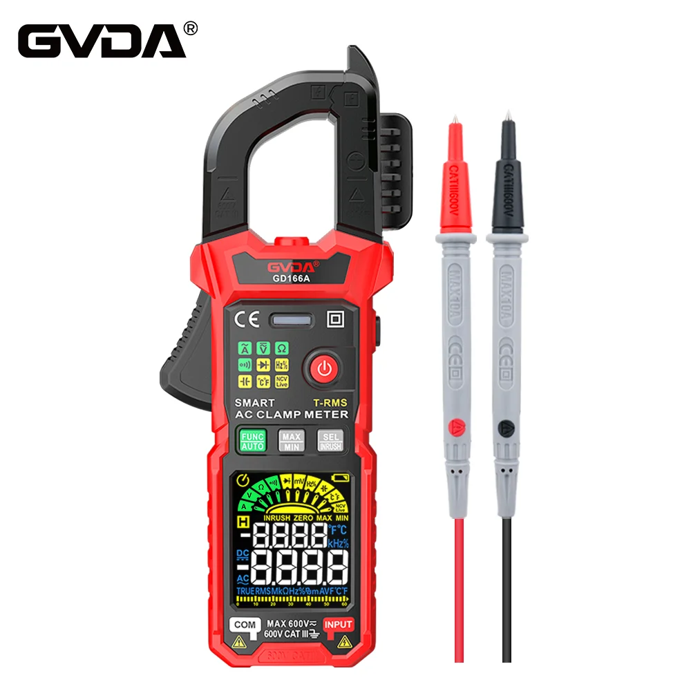 gvda digital clamp meter multimetro de alcance automatico true rms ncv dc tensao ac corrente inrush tester temperatura voltimetro automatico 01