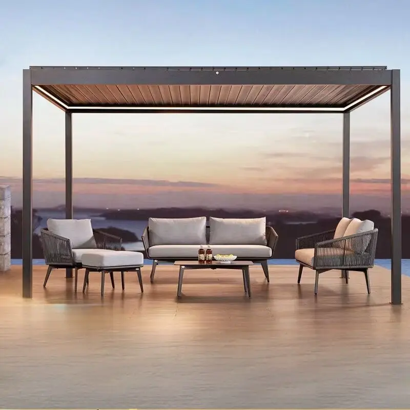 Gazebo exterior de lujo personalizado, pérgola, sombreado, espacio de descanso, marco de aluminio, pérgola con persianas