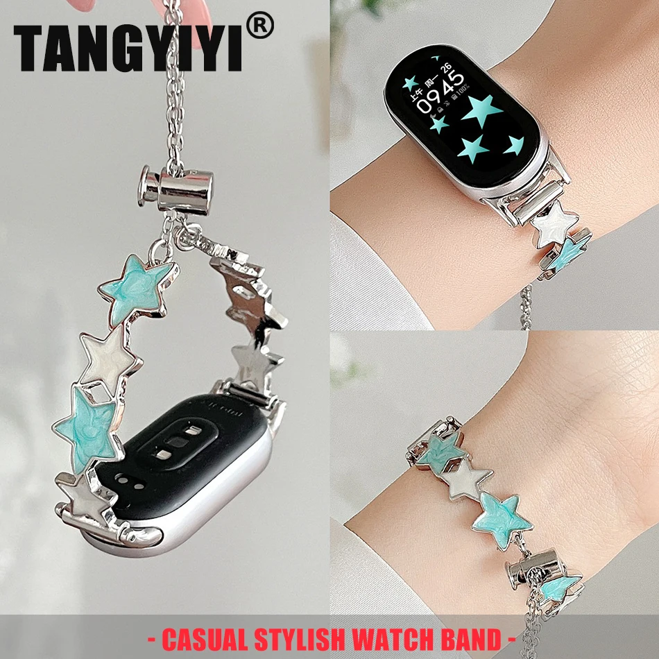 

Fashion Star Metal Strap For Xiaomi Mi Band 10 8 9 Pro Miband 9Pro 8 Pro Spring Clasp Bracelet Smart Watch Replacement Watchband
