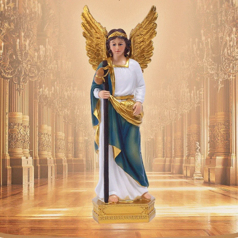 Angel Saint Raphael Statue Figure Handmade Archangel Saint Raphael Figurine Religious Gift Xmas Desktop Home Decorative Ornament