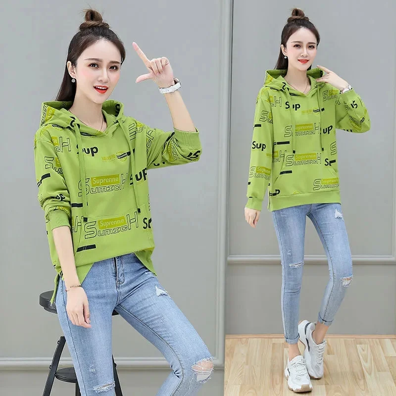 

Women Coat Cotton-Containing Spring Autumn 2023New Korean Jacket Female Loose Sports Leisure Fashion Hooded Sweaterhirt Girl Top