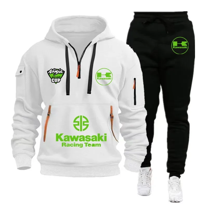 

2025 New Men's Half Zipper Outdoor Extreme Sports Enthusiast Kawasaki Motorcycle Spring and Autumn Leisure Set Hoodie and Pants