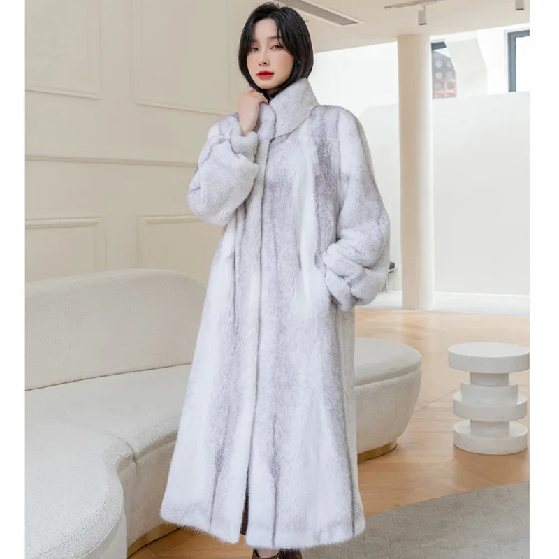 Winter Dikke Warme Lange Faux Bontjas Vrouwen Lange Mouw Plus Size Luxe Hoge Kwaliteit Bontjas Knopen Stand Kraag Tops Koreaans