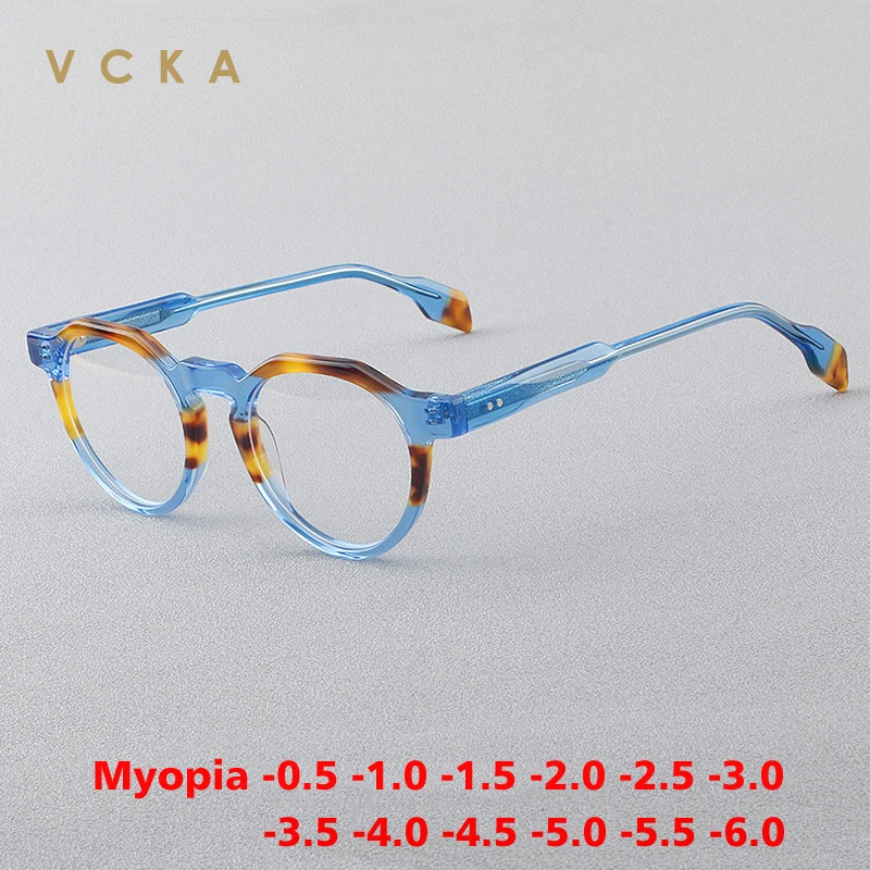 

VCKA Vintage Acetate Glasses Frame Men Prescription Myopia Optical Retro Eyeglasses Women Luxury Brand Designer Eyewear -0.50 TO