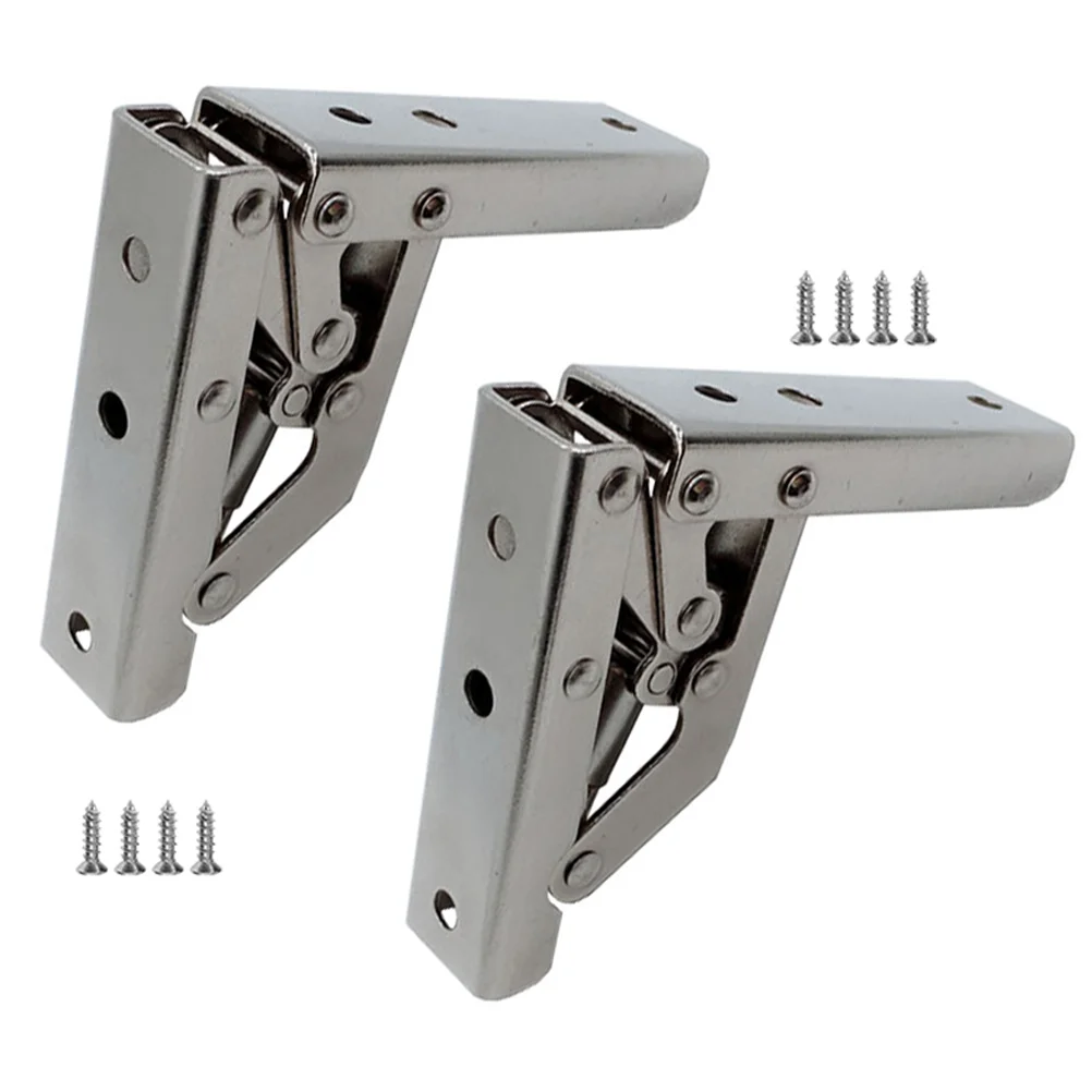 

2 Pcs Hinges 90 Degree Folding Self-Supporting Shelf Desktop Metal Hidden Furniture Silver Table Holder