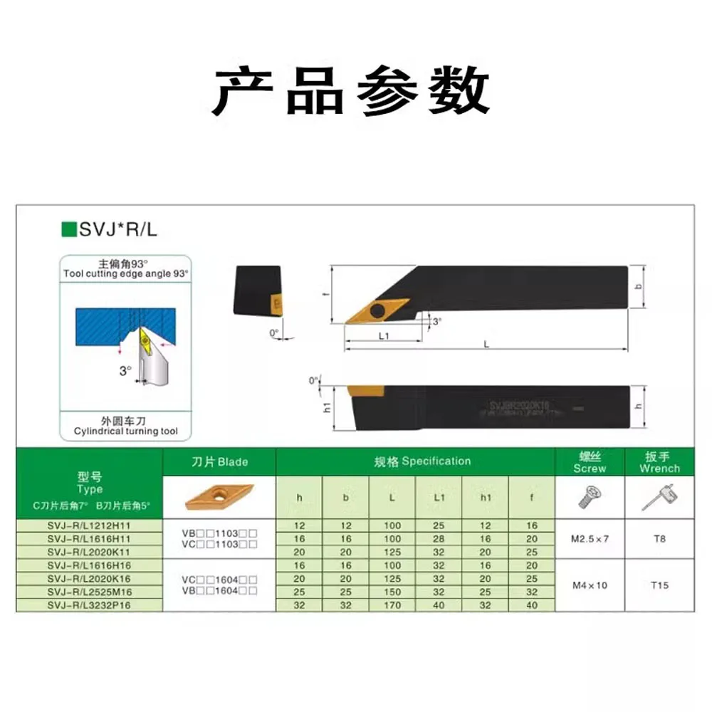 New GLathe Spindle Cutting Edge Angle 93 SVJBR1616H16 SVJBL1616H16 Cylindrical External Tool Holder Not Including Insert Cutter