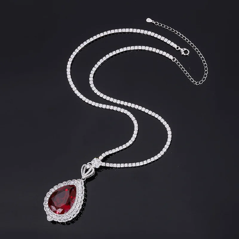 

100% 925 Sterling Silver Red Pendant High Carbon Ice Flower Cut Heart 18*25mm Necklaces For Women Fashion Fine Jewelry