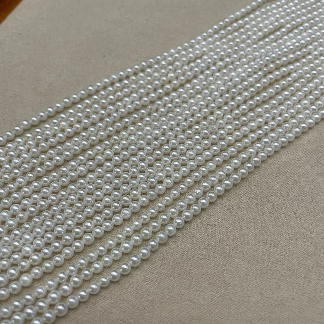 

3-4mm Natural Akoya Pearl Necklace, Mirror Luster Perfect Round Minimal Blemishes, Premium Seawater Pearl Jewelry Gift