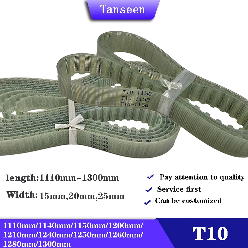 T10 Steel Wire Timing Belt PU Width 15mm 20mm 25mm T10-1110 1140 1150 1200 1210 1240 1250 1260 1280 1300mm Closed Polyurethane