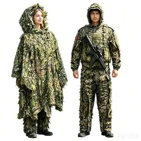 Men Ghillie Suit Women Kids 3D Leafy Bionic Camouflage Hunting Clothing CS Shooting Suit Tactical Combat Clothes Set